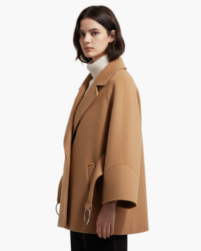 Manteau ceinturé femme – veste courte à col tailleur & coupe structurée