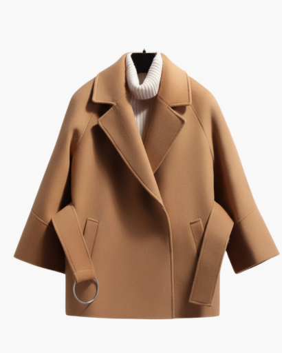 Manteau ceinturé femme – veste courte à col tailleur & coupe structurée