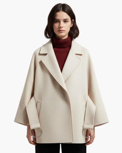 Manteau ceinturé femme – veste courte à col tailleur & coupe structurée