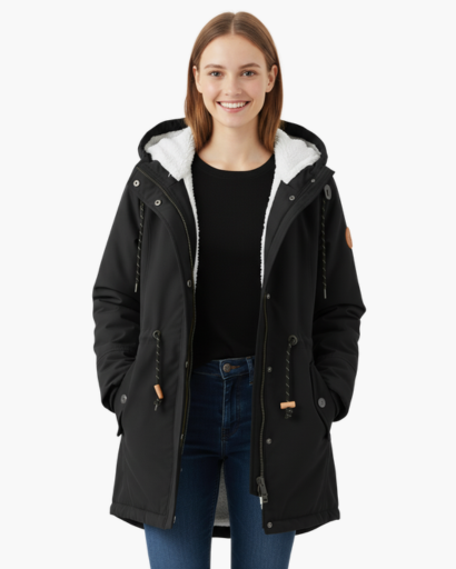 Manteau d’Hiver Femme – Avec Capuche – Doublure Chaude en Fleece – Poches Pratiques