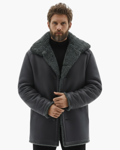 Manteau d’hiver chaud pour homme – Doublure en fausse laine de mouton | Élégance et confort