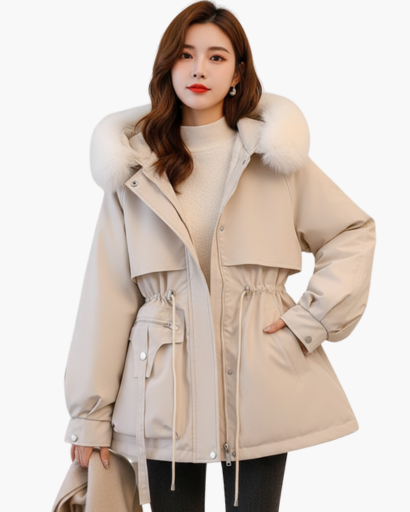 Parka D’Hiver Femme Élégante – Capuche à Fausse Fourrure et Taille Ajustable