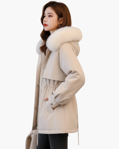 Parka D’Hiver Femme Élégante – Capuche à Fausse Fourrure et Taille Ajustable