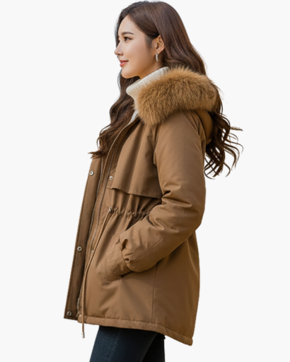 Parka D’Hiver Femme Élégante – Capuche à Fausse Fourrure et Taille Ajustable