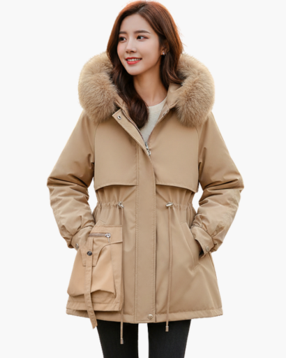 Parka D’Hiver Femme Élégante – Capuche à Fausse Fourrure et Taille Ajustable