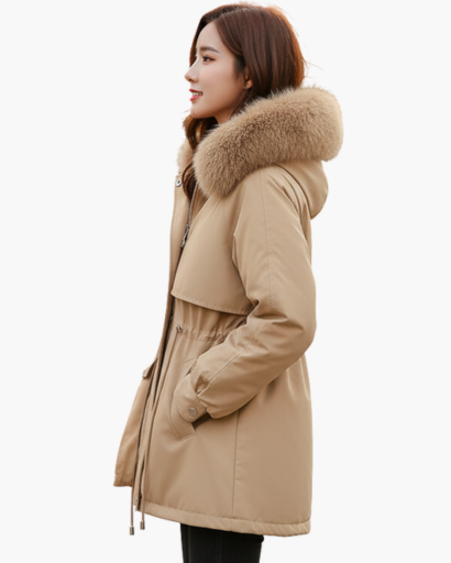 Parka D’Hiver Femme Élégante – Capuche à Fausse Fourrure et Taille Ajustable