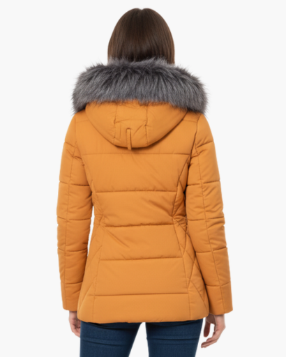 Doudoune Longue Femme avec Capuche en Fausse Fourrure – Élégance et Chaleur d’Hiver