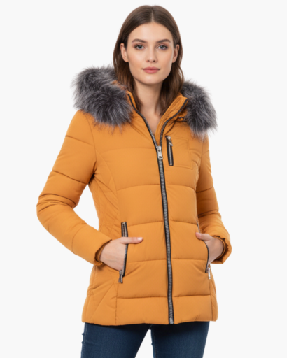 Doudoune Longue Femme avec Capuche en Fausse Fourrure – Élégance et Chaleur d’Hiver