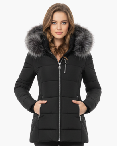 Doudoune Longue Femme avec Capuche en Fausse Fourrure – Élégance et Chaleur d’Hiver