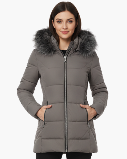 Doudoune Longue Femme avec Capuche en Fausse Fourrure – Élégance et Chaleur d’Hiver