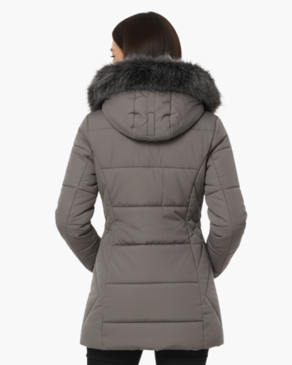 Doudoune Longue Femme avec Capuche en Fausse Fourrure – Élégance et Chaleur d’Hiver