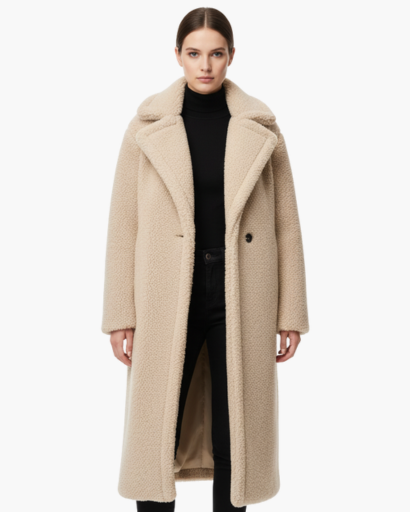 Manteau Long en Fausse Fourrure – Élégance Douce & Chaleur Hivernale