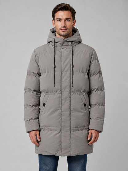 parka homme grise à capuche, vue de face
