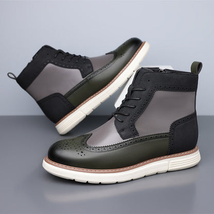 Bottines hybrides brogue gris et olive, vue de face