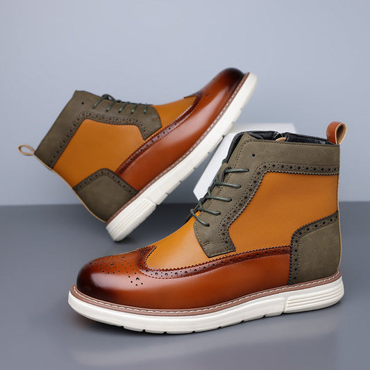 Bottines hybrides brogue marron et vert, vue de face