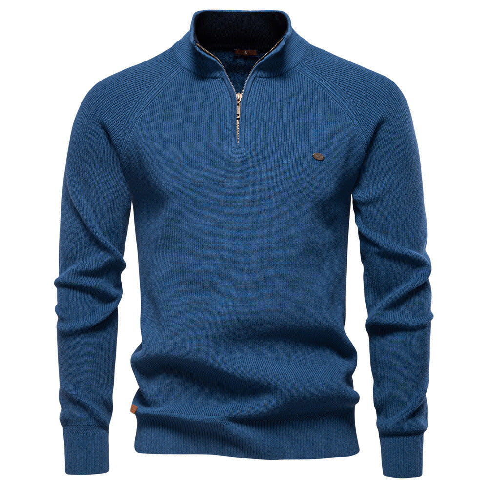 Pull automnal de luxe bleu, vue de face