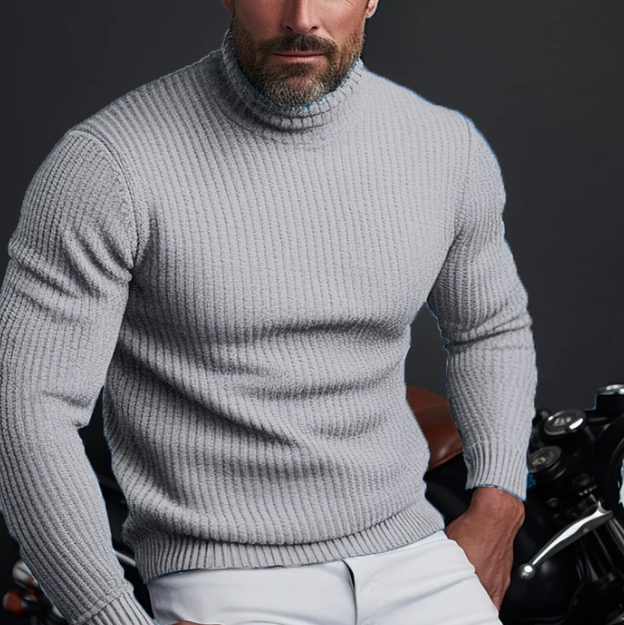 pull col roulé gris homme, vue de face