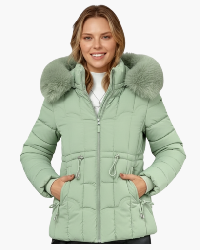 Parka Femme – Coupe Cintrée – Matelassée – Avec Capuche et Fausse Fourrure