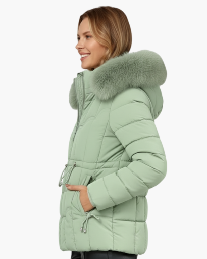 Parka Femme – Coupe Cintrée – Matelassée – Avec Capuche et Fausse Fourrure