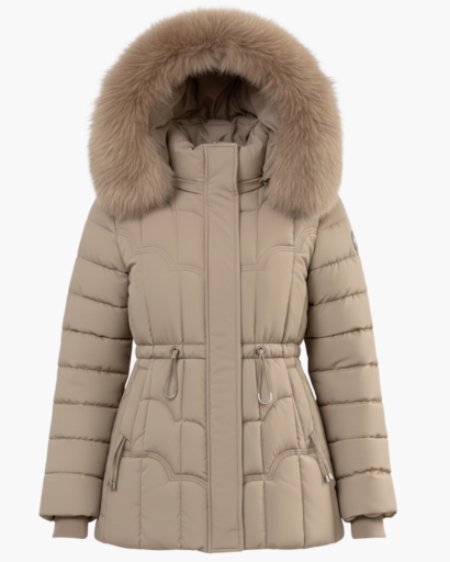 Parka Femme – Coupe Cintrée – Matelassée – Avec Capuche et Fausse Fourrure