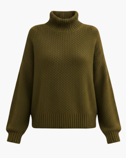 Pull Femme à Col Roulé – Maille Épaisse Structurée | Style Décontracté & Tendance