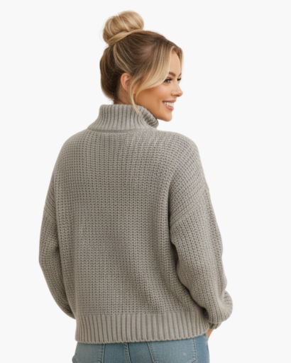 Pull Femme à Col Roulé – Maille Épaisse Structurée | Style Décontracté & Tendance