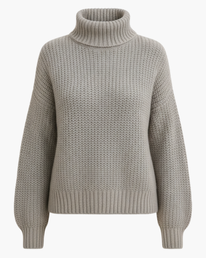 Pull Femme à Col Roulé – Maille Épaisse Structurée | Style Décontracté & Tendance