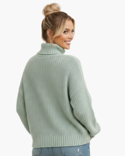 Pull Femme à Col Roulé – Maille Épaisse Structurée | Style Décontracté & Tendance
