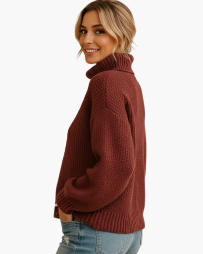 Pull Femme à Col Roulé – Maille Épaisse Structurée | Style Décontracté & Tendance