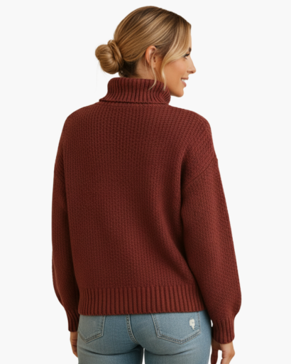 Pull Femme à Col Roulé – Maille Épaisse Structurée | Style Décontracté & Tendance