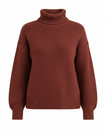 Pull Femme à Col Roulé – Maille Épaisse Structurée | Style Décontracté & Tendance