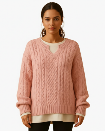Pull Femme en Maille Torsadée à Coupe Décontractée