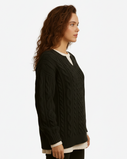 Pull femme maille torsadée – tenue complète