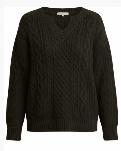 Pull femme maille torsadée – vue de profil