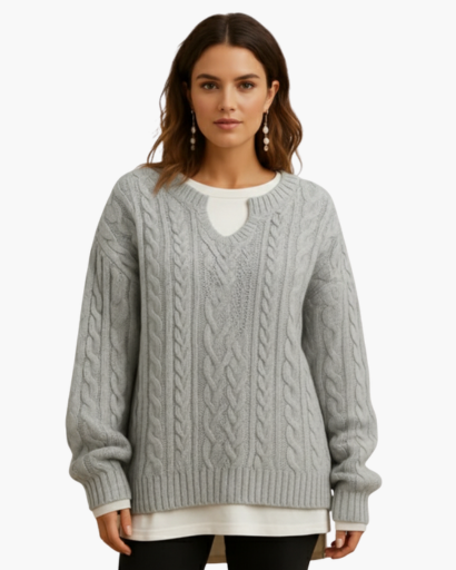 Pull Femme en Maille Torsadée à Coupe Décontractée