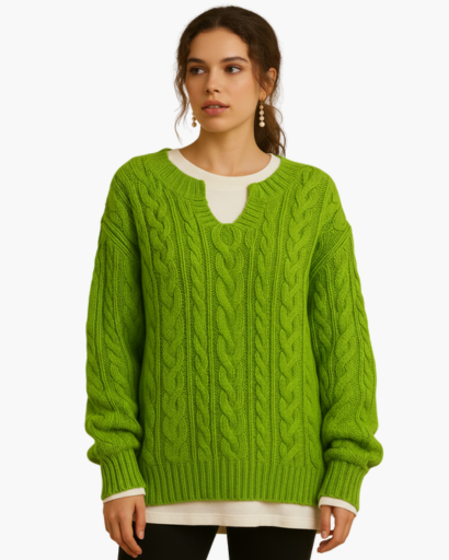 Pull femme maille torsadée – vue de dos