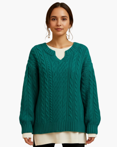 Pull Femme en Maille Torsadée à Coupe Décontractée