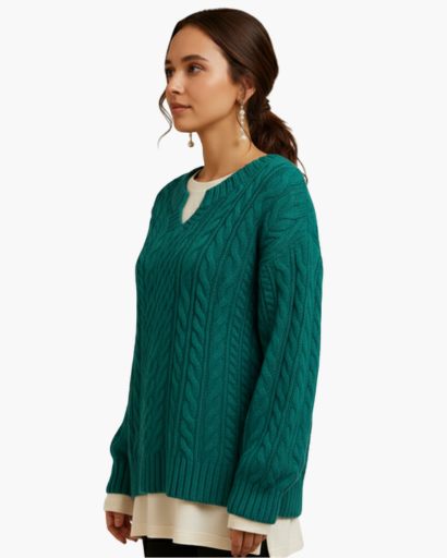 Pull Femme en Maille Torsadée à Coupe Décontractée