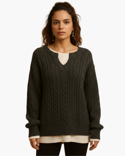 Pull Femme en Maille Torsadée à Coupe Décontractée