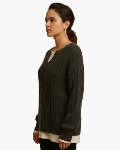 Pull Femme en Maille Torsadée à Coupe Décontractée
