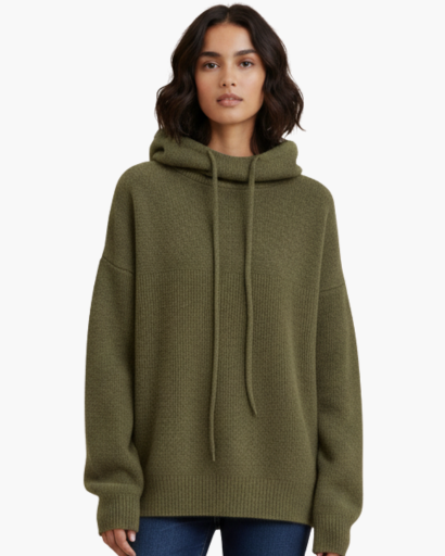 Pull à capuche pour femme en maille douce – Col montant confortable