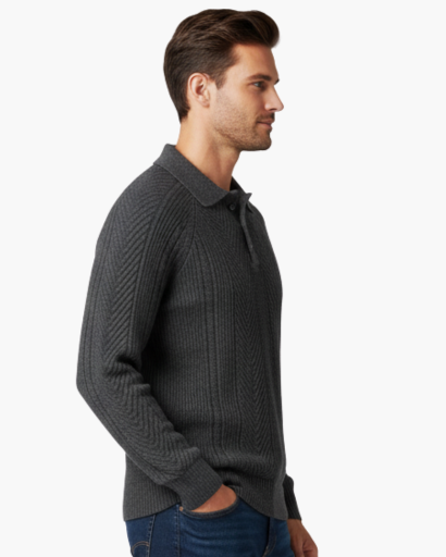 Pull pour homme en maille torsadée – Style polo élégant en laine mélangée