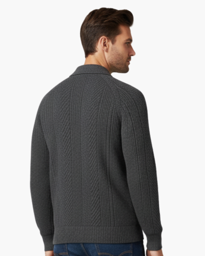 Pull pour homme en maille torsadée – Style polo élégant en laine mélangée