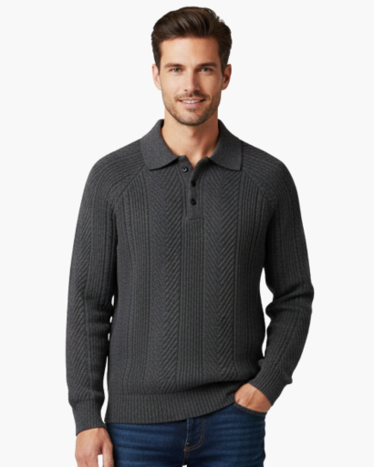 Pull pour homme en maille torsadée – Style polo élégant en laine mélangée