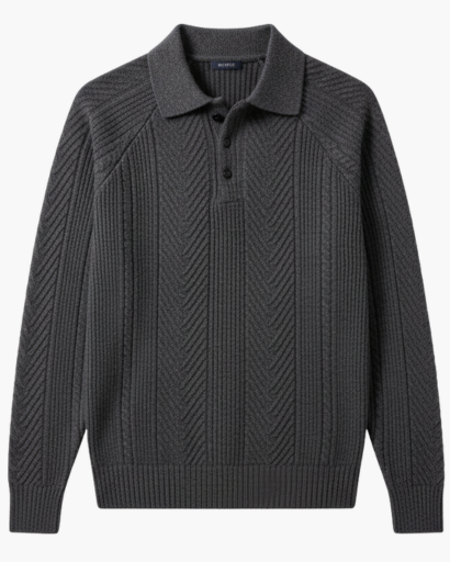 Pull pour homme en maille torsadée – Style polo élégant en laine mélangée