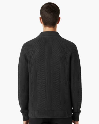 Pull pour homme en maille torsadée – Style polo élégant en laine mélangée