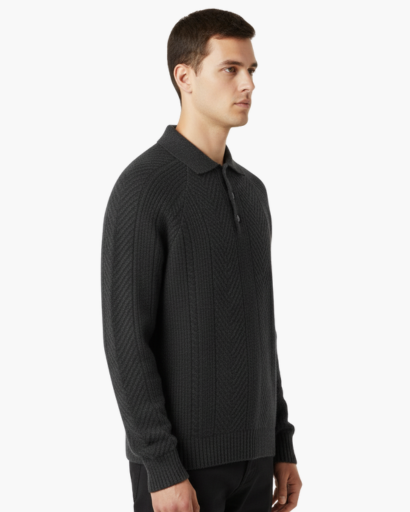 Pull pour homme en maille torsadée – Style polo élégant en laine mélangée