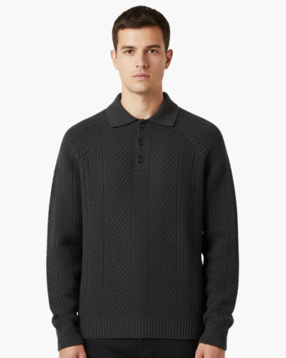 Pull pour homme en maille torsadée – Style polo élégant en laine mélangée