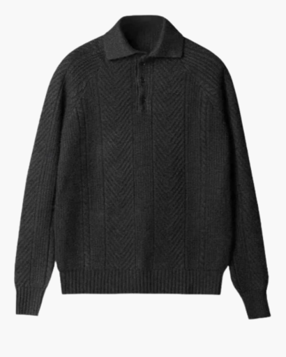 Pull pour homme en maille torsadée – Style polo élégant en laine mélangée