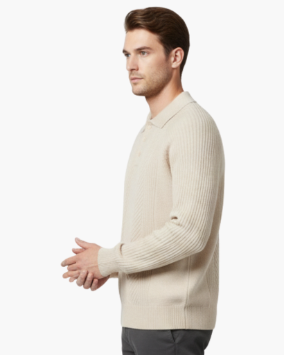 Pull pour homme en maille torsadée – Style polo élégant en laine mélangée